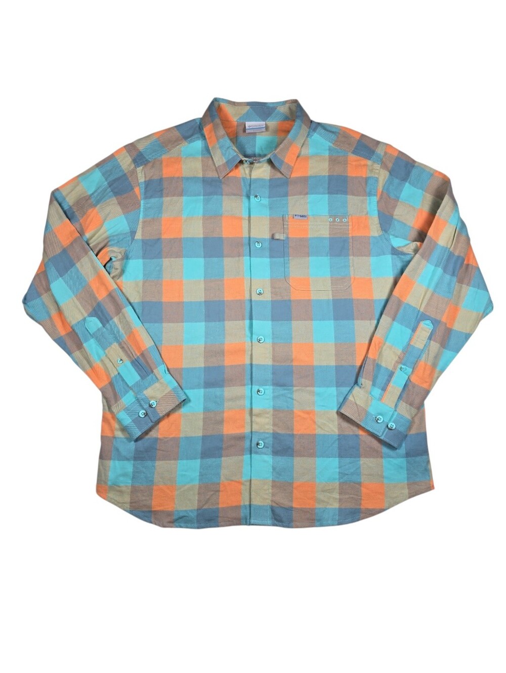 Columbia PFG Cornell Woods Blue/Peach Plaid Vented Flannel Shirt- Men's Size L